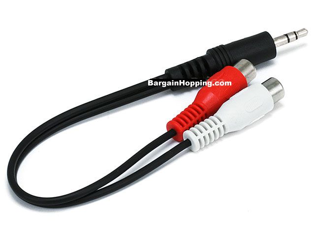 6" 3.5mm AUX Stereo Plug to 2 RCA Jack Cable